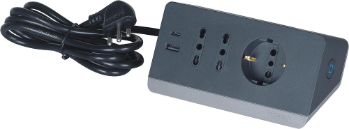 BTICINO S3711GBU MULTIPRESA ELETTRICA DA SCRIVANIA 5 POSTI CON INTERRUTTORE 2 PRESE USB 3A 1 SCHUKO 10/16A E 2 BIPASSO 10/16A